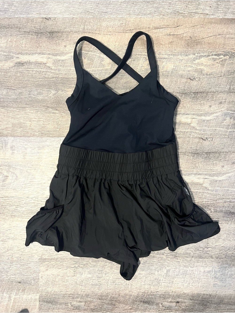 Free People Athletic Black Strappy Romper with Skirted Shorts